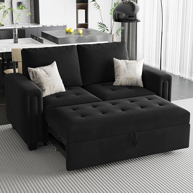 Belffin Pull Out Sofa Bed Module Part for Modular Sectional Sleeper Sofa Armless Loveseat with Pull Out Bed for Sectional Couch Black