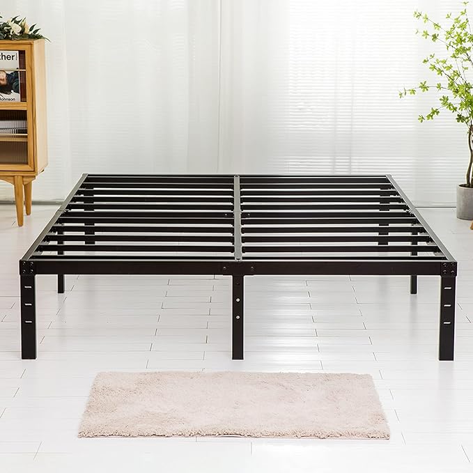 Full Size Bed Frame 18 inch Tall 3500lbs Heavy Duty Metal Platform with Steel Slats Support No Box Spring Needed 18-inch Bedframe with Ample Storage Sturdy and Noise-Free Black