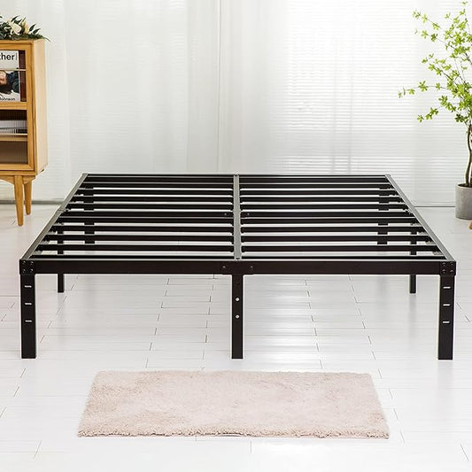 Full Size Bed Frame 18 inch Tall 3500lbs Heavy Duty Metal Platform with Steel Slats Support No Box Spring Needed 18-inch Bedframe with Ample Storage Sturdy and Noise-Free Black