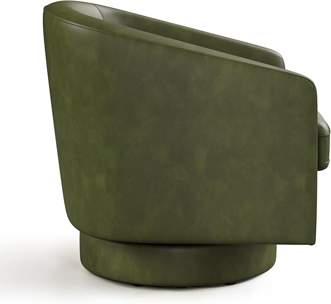 Swivel Barrel Accent Chair Round Faux Leather Living Room Arm Chairs Modern Upholstered Comfty Reading Nook Chairs for Bedroom Small Club Armchair Single Sofa Side Chair Green