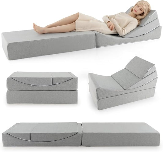 Giantex Convertible Folding Sofa Bed 4-in-1 Floor Futon Sleeper Chair with High-Density Foam Removable &amp Washable Linen Fabric Cover Foldable Single Couch Bed for Living Room Guest Use Road T