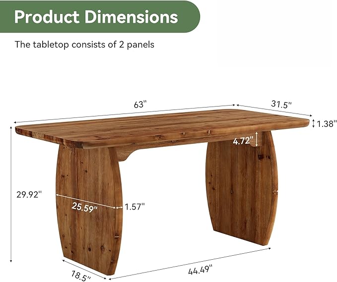 63-Inch Solid Wood Executive Desk Large Office Computer Desk with Sturdy Wooden Legs Farmhouse Writing Table Business Workstation for Home Office Brown