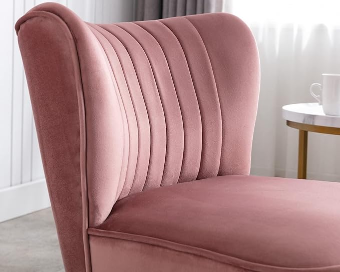 CIMOTA Velvet Accent Chairs Set of 2 Modern Armless Slipper Wingback Single Sofa Side Chair Comfy Corner Chair with Golden Legs for Living Room Bedroom Pink