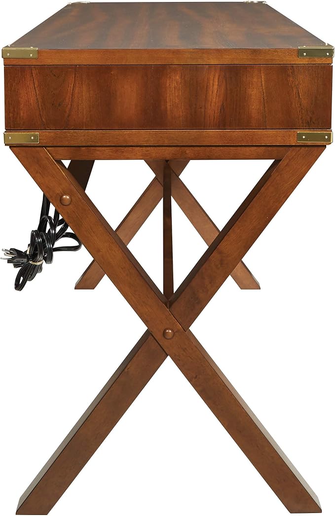 OSP Home Furnishings Wellington 46-Inch Writing Desk with Power Hub and 3 Storage Drawers Toasted Wheat