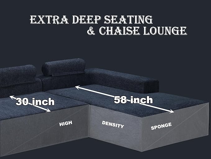 108-Inch Boneless Couch Cloud Sectional Sofa for Living Room No Assembly RequiredCloud Sectional Couch with L-Shaped Chaise 2 Pieces Sectional Sofa with Deep Seat (Navy Blue Right Facing Chaise)