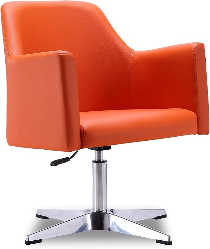 Manhattan Comfort Pelo Modern Swivel Accent Chair with 360° Turn Adjustable Height Faux Leather Upholstery &amp Chrome Base Unique Tight Welded Construction Set of 1 Orange