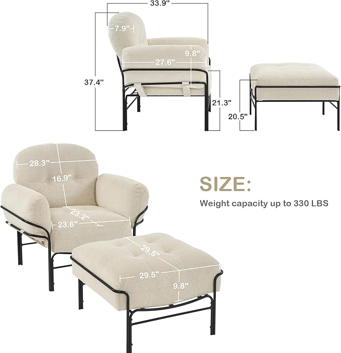 MCombo Modern Accent Chair with Ottoman Chenille Upholstered Leisure Sofa Chair for Small Space Living Room &amp Bedroom 4071 (Beige)
