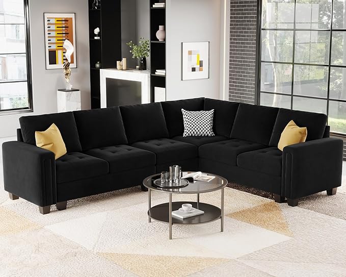 Belffin Velvet Corner Seat Module for Modular Sectional Sofa Couch Corner Sofa Couch Chair Black
