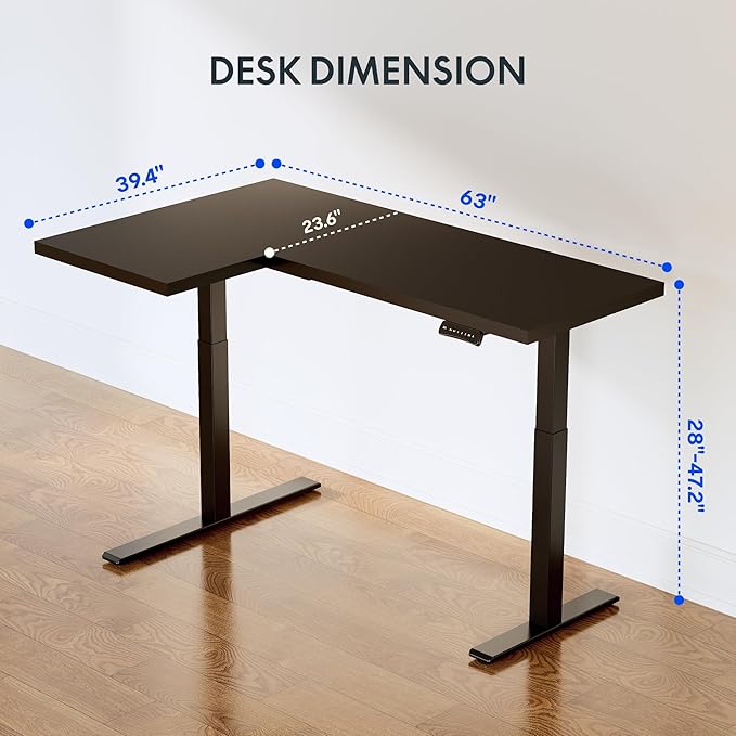 FLEXISPOT 63 inch L-Shaped Standing Desk Electric Height Adjustable Desk Sit Stand Large Corner Desk Memory Preset Controller Modern Design Black Frame + Mahogany Top