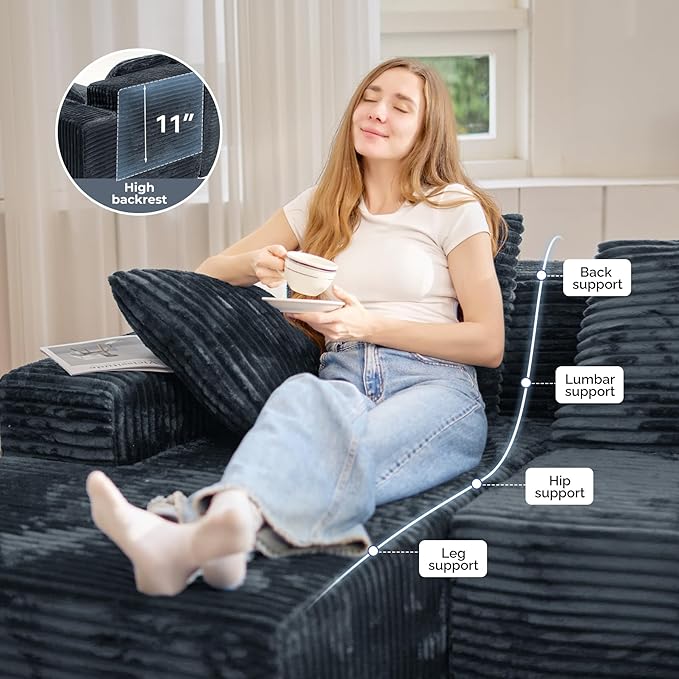 131'' Modular Sectional Cloud Sofa U-Shaped Boneless Couches with Chaise Lounge Deep Seat with 8 pcs Pillows Fluffy Memory Foam(No Assembly Required)