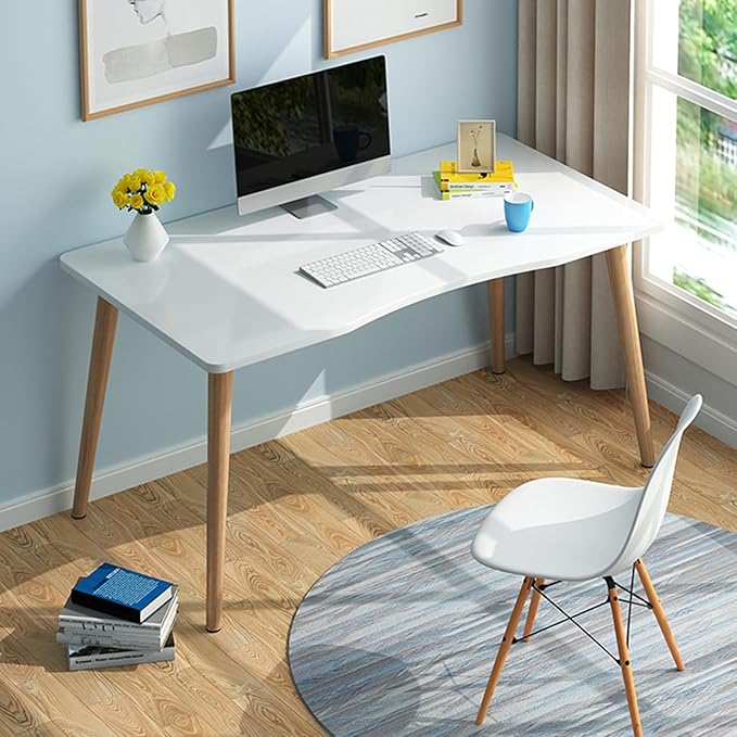 Writing Desks for Home Office Wood Computer Desk Modern Simple Style Home Office Gaming Desk Basic Writing Table for Small Spaces Laptop Computer Table Study Desk with Solid Legs (White)