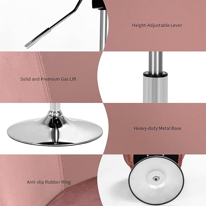 COSTWAY Vanity Chair Height Adjustable Modern Velvet Makeup Chair with Chrome Frame Round-Back Comfortable Swivel Accent Leisure Chair for Living Room Bedroom (Pink)