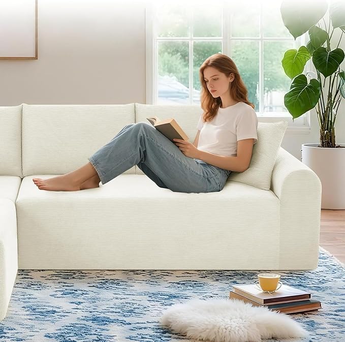 103 Cloud Modular Sectional Couch for Living RoomModern L-Shape Sofa Couch with Chaise Upholstered Modular Sectional Sofa with Deep SeatNo Assembly Required(Beige Left Facing Chaise)