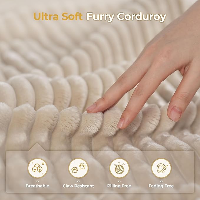 HOOOWOOO Modular Sectional Sofa Couch Matching Ottoman Seat Table Footrest(Beige Velvet Corduroy)