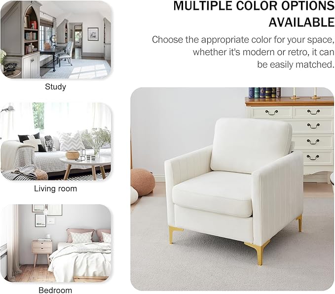 Kiztir Mid-Century Modern Velvet Accent Chair Comfy Upholstered Armchair for Living Room Bedroom Office Studio Lounge