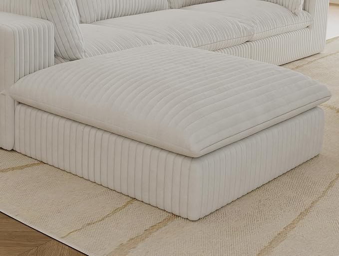 Plush Corduroy Cloud Modular Sectional Sofa Couches for Ottoman (White)