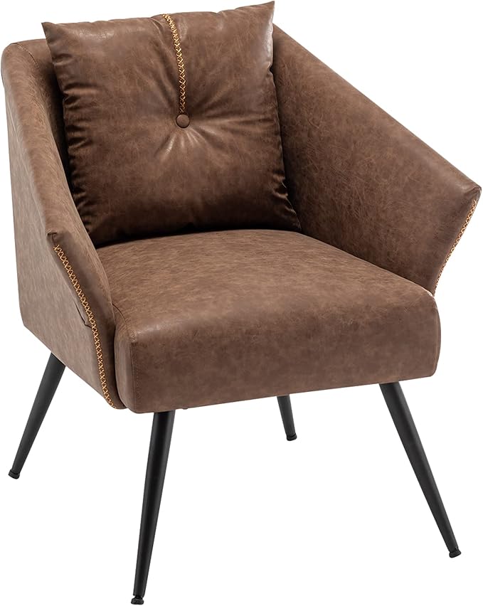 Alunaune Upholstered Brown Accent Chairs Set of 2 Modern Faux Leather Living Room Chairs Arm Chair Tub Bucket Club Chair Mid Century Large Lounge Chair Single Sofa for Bedroom