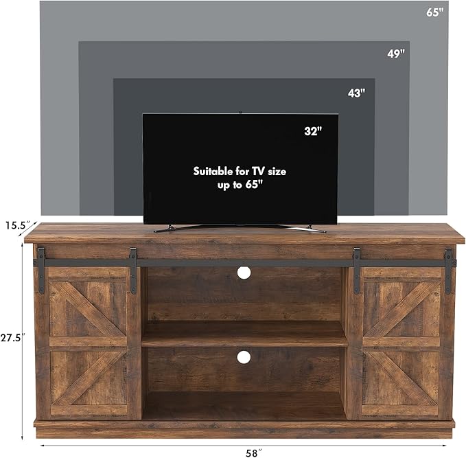 JUMMICO TV Stand for 65 Inch TV Entertainment Center with Storage Cabinets and Sliding Barn Doors Mid Century Modern Media TV Console Table for Living Room Bedroom (Rustic Oak)