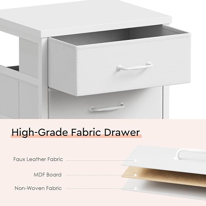 3 Drawer Mobile File Cabinet with Wheels Fabric Vertical Filing Cabinet fits A4 or Letter Size for Home OfficeWhite