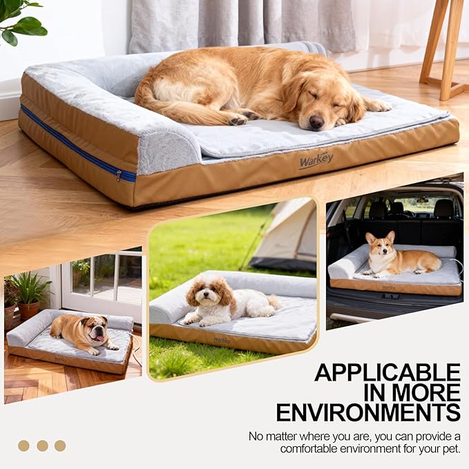 Heated Dog Bed Medium Sized Dog Heated Pet Bed Waterproof Cover Medium Orthopedic Dog Sofa Bed Memory Foam with Pet Heating Pad - 27.95x23.2x6.3in