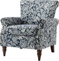 Wingback Accent Chair with Wood Legs Modern Comfy Upholstered Armchair with Removable Cushion and Nailhead Trim Floral Pattern Single Sofa Reading Chair for Living Room Bedroom