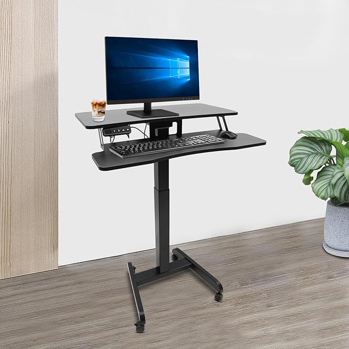 Electric Computer Desk Adjustable Height 31-51inch Floor Mount Electric Computer Desk Commerical Electric Computer Desk with 4 Brakes Wheels for Home Offices Conference Presentations