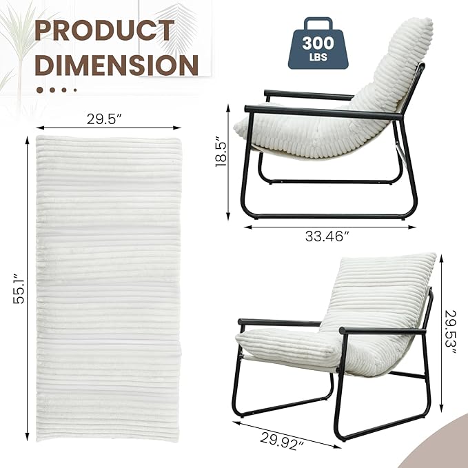 tantohom Sling Accent Chair Arm Chair Living Room Chair with Metal FrameReading Accent ChairModern Bedroom Chair for Bedroom Living Room and Office. (White)