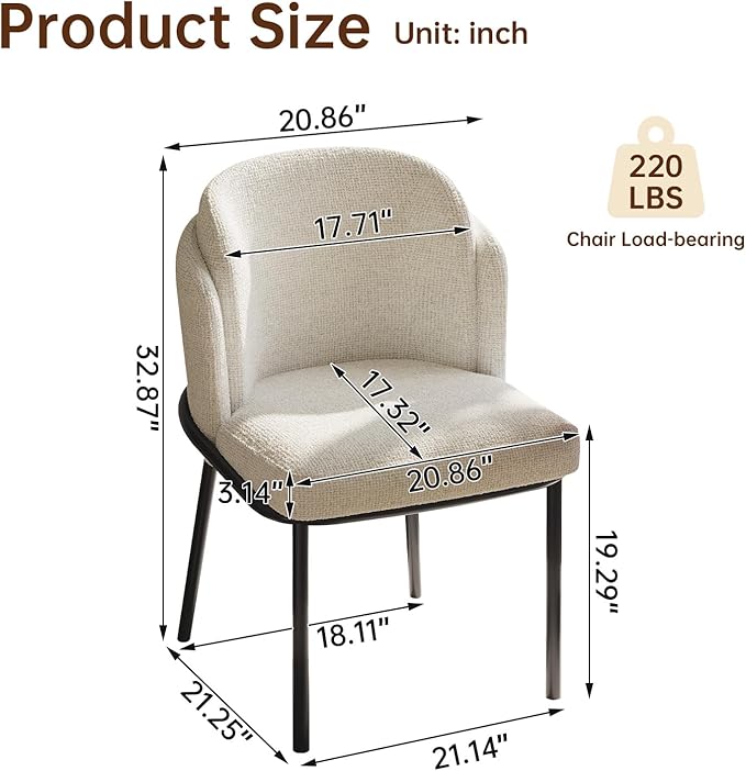 Upholstered Dining Chairs Set of 2 Modern Kitchen Chairs with Velvet Back Fabric Side Chair with Metal Legs for Kitchen Restaurant