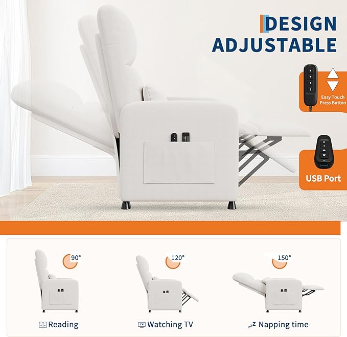 GarveeHome Power Recliner Chair with Massage and Heat Adjustable Electric Recliner Ergonomic Overstuffed Tall Back Padded Seat 2 Side Pockets and USB Port Home Theater Seating for Living Room