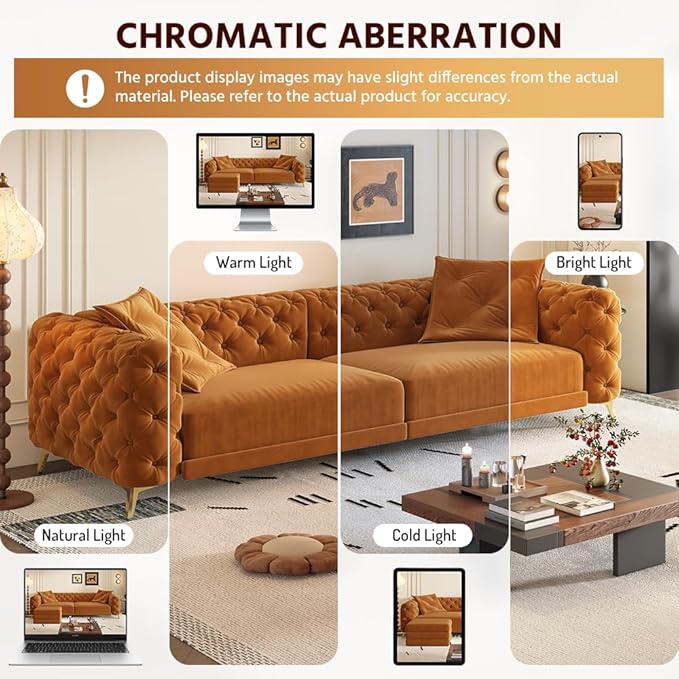 97.7'' Velvet Pull Out Sofa Bed King with Ottoman 3-in-1 Convertible Sleeper Sofa Couch Modern Tufted Deep Seat Couch with Pillows Comfy Couches for Living Room Orange