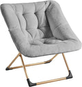Comfy Oversized Saucer Chair Soft Faux Fur Reading Lounge Chair for Adults Stable X-Large Metal Frame and Non-Slip Pad Foldable Cozy Chairs for Bedroom Living Room Dorm Light Gray