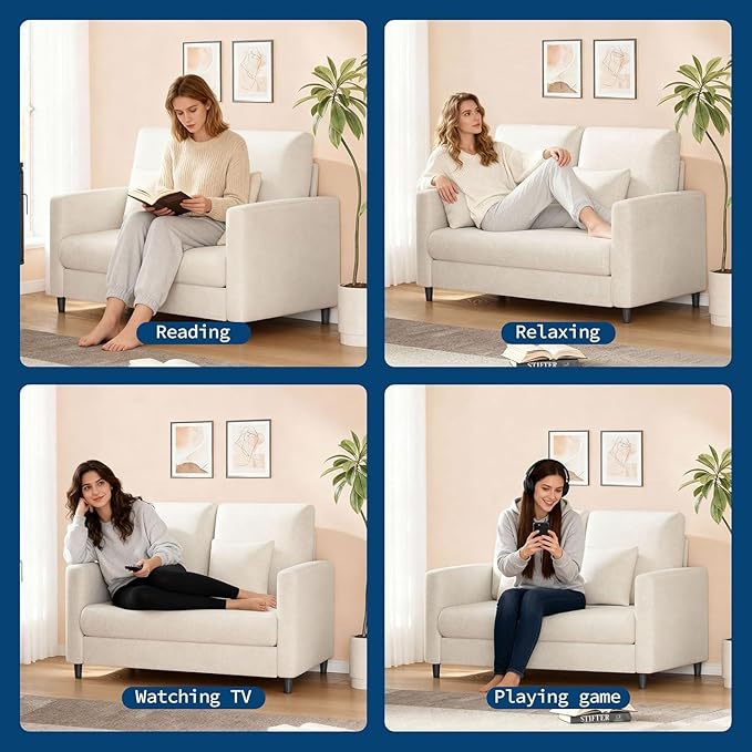 GarveeHome 52-Inch Loveseat Sofa Plush Teddy Fabric Small Couch for Small Spaces Wood Frame Love Seat for Living Room/Bedroom No Assembly Required No Pillow IncludedBeige