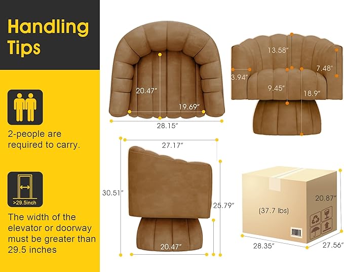Modern 360 Degree Leather Swivel Cuddle Barrel Accent Sofa Chairs Round Armchairs with Wide Upholstered Leather Reading Chair for Living Room Bedroom Office Waiting Rooms (Brown)