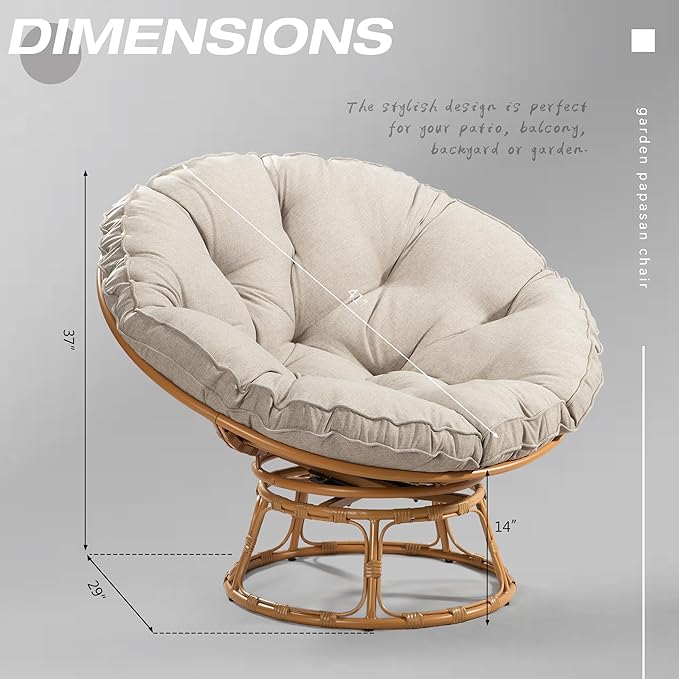 41 Papasan Chair with Cushion and 360 Degree Swivel Base Papasan Lounge Chair with Cushion and Sturdy Frame Large Saucer Chair Circle Chair Round Chair Bronze/Beige