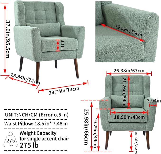 Modern Accent ChairFabric Living Room Chairs Comfy Reading ChairMid Century Accent Chair Lounge Arm Chairs Armchair for Living Room Bedroom