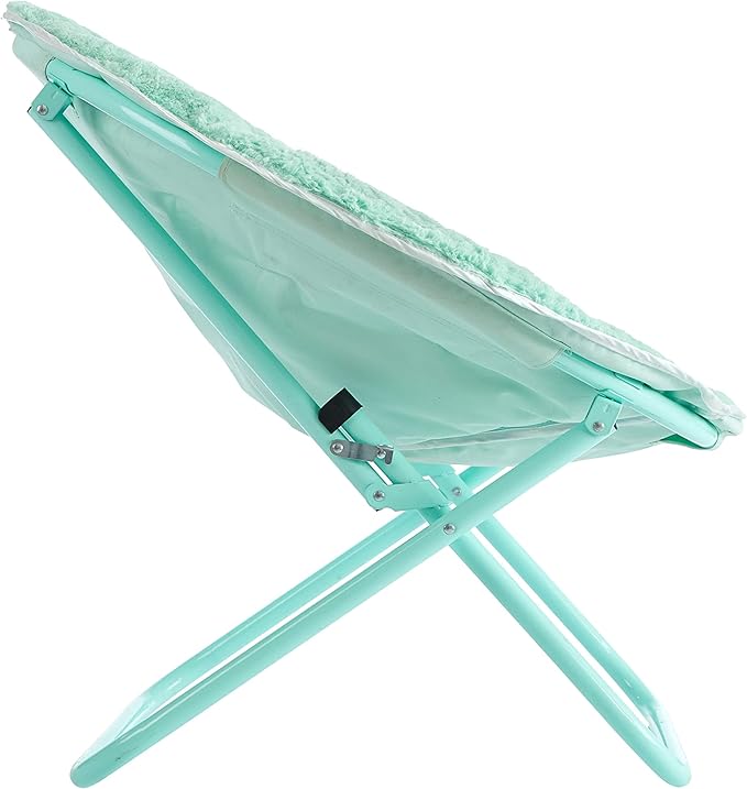 Urban Lifestyle Faux Fur with Holographic Trim Foldable Saucer Chair Teal