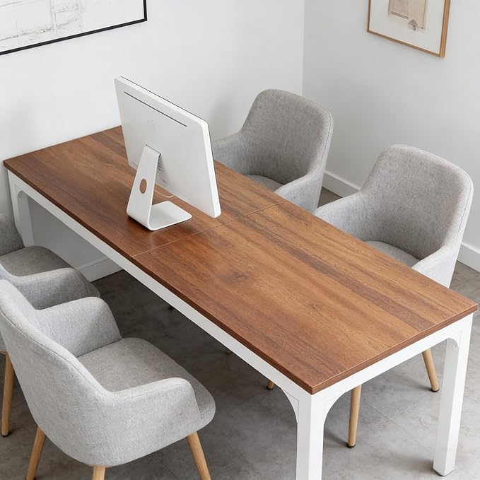 78 Inch Long Computer Desk 2 Person Executive Office Desk Extra Large Double Workstation Simple Study Student Writing Table for Home Office (Brown+White)