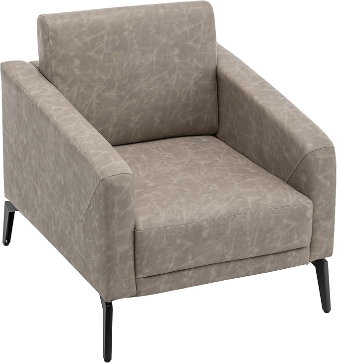 MINCETA Accent ChairsArmchair(Seat Area:19.7 D x 19.7 W)Modern Comfy Reading Chairs for Small Space Living RoomReading RoomPU Leather in Greige