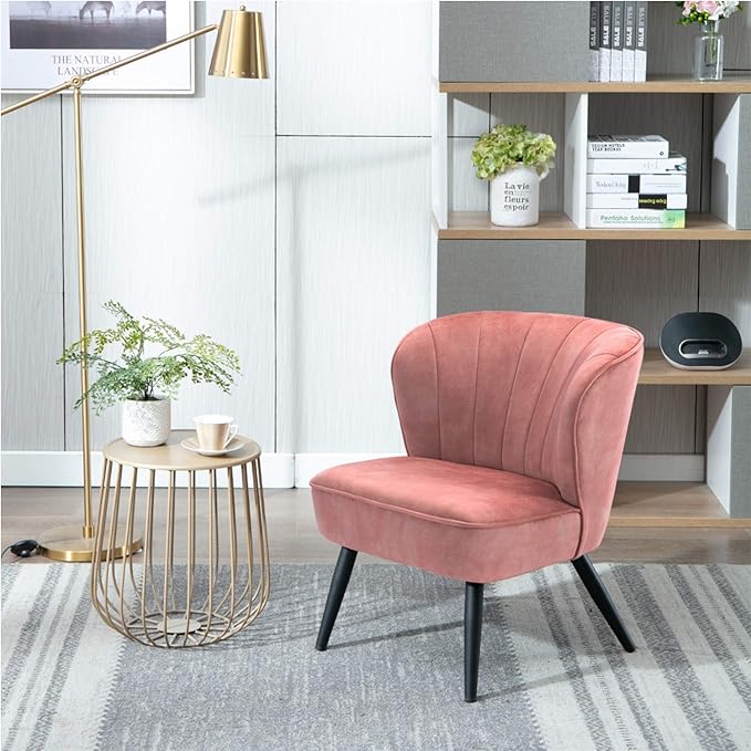 DUHOME Living Room Chair Armless Slipper Accent Chair Sofa Chair Reading Chair Upholstered Velvet Fabric for Bedroom Pink