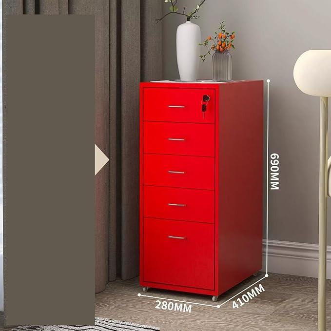 File Cabinet Under Desk Drawer Cabinet Office Locking Storage Cabinet Iron Data File Storage Cabinet (Color : Red)