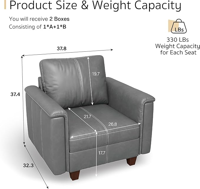 SITJOY Faux Leather Living Room Chair with Storage Mid Century Modern Modular Accent Chairs for Living Room Bedroom Gray