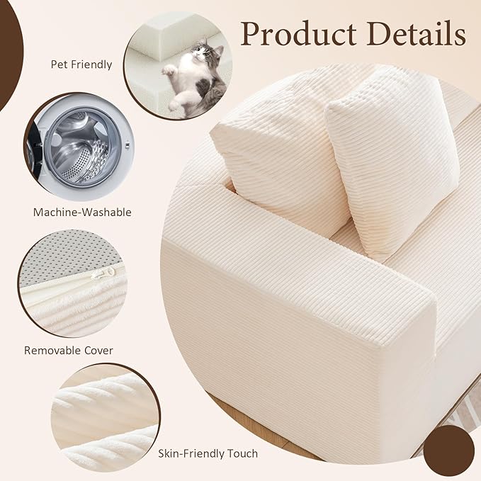 INGEROOM 108 Cloud Sectional Couch with L-Shape Chaise Modular Sofa Memory Foam Boneless Sofa with Movable Ottoman Upholstered Couches for Living Room Bedroom No Assembly Required Beige