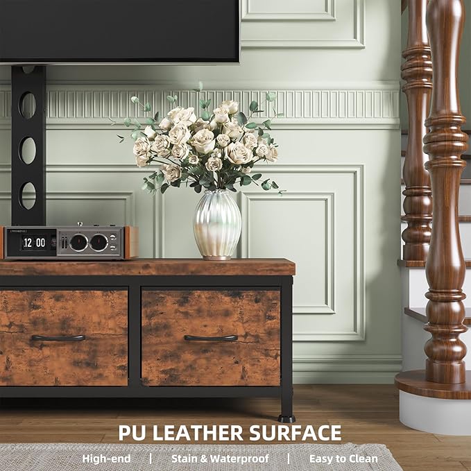 TV Stand with Mount &amp 4 Drawers Entertainment Center up to 75 inch TV Modern Media Console Fabric Dresser TV Stand for Living Room Bedroom