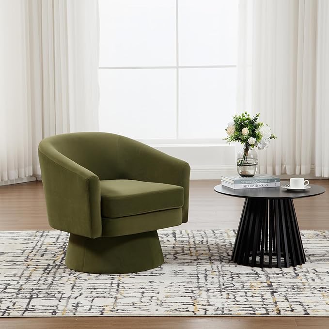 Swivel Accent Chair Upholstered 360 Swivel Barrel Arm Chair Small Single Lounge Chair Modern Velvet Fabric Round Accent Armchair for Living Room/Bedroom/Reception White