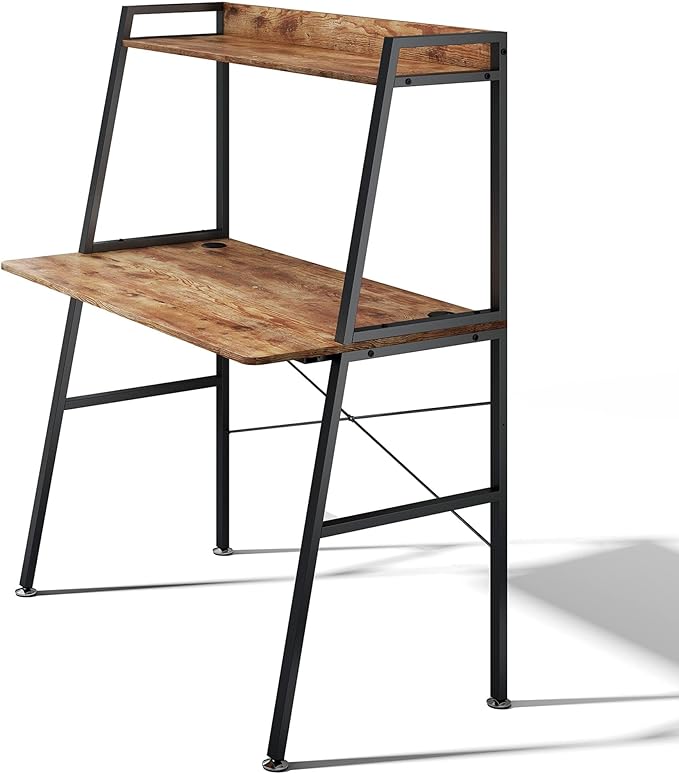 EUREKA ERGONOMIC Small Computer Ladder Desk with Storage Shelves 43 Inch 2-Tier Home Office Students Study Writing PC Gaming Table with Bookshelf Modern Workstation for Space Saving Rustic Brown