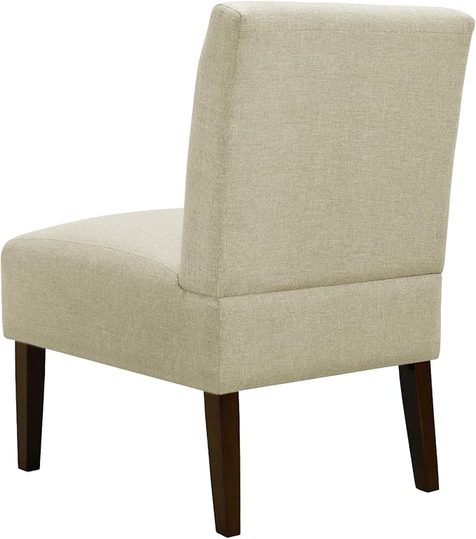 Slipper Accent Chair Modern Armless Lounge Chair with Wood Legs Upholstered Makeup Vanity Tufted Side Chair Fabric Comfy with Decor Back for Living Room Bedroom Patio (Pin Back Beige)