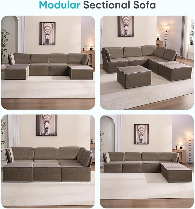 CECER Modular Sectional Sofa U Shaped Convertible Couch Sofa with Reversible Chaises Queen Sleeper Sofa Modular Oversized Sofa Couches for Living Room (Brown)