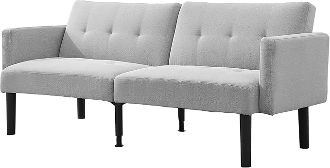 Convertible Futon Sofa Bed 75.5” Linen Flannel Loveseat Couch Bed With Solid Wood Legs &amp 700lbs Capacity Modern Adjustable Folding Recliner Sleeper Sofa for Living Room Apartment Office - Gray