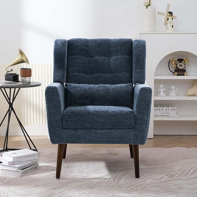 Modern Accent Chair&ampWingback Chair&ampLiving Room Chairs ComfySmall Arm Chair&ampClub Chair&ampSide Chairs for Living RoomSingle Chairs Living Room with Waist Pillow for Small SpaceOffice (D