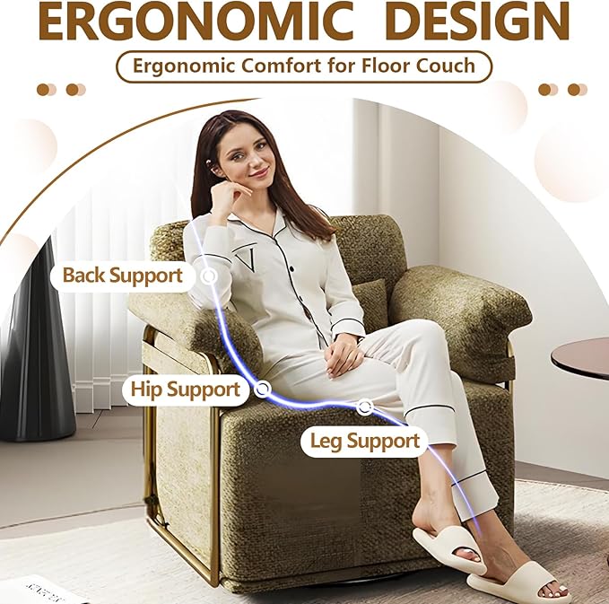 Swivel Accent Chairs 360 Swivel arm Chairs for Bedroom Club Chair with Back Gold Frame Tall Base for Office and Living Room (Brown)